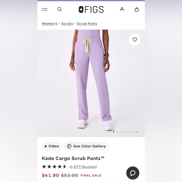 Figs Lavender Dew Scrub Top and Pants Set Kade Cargo - Picture 9 of 10